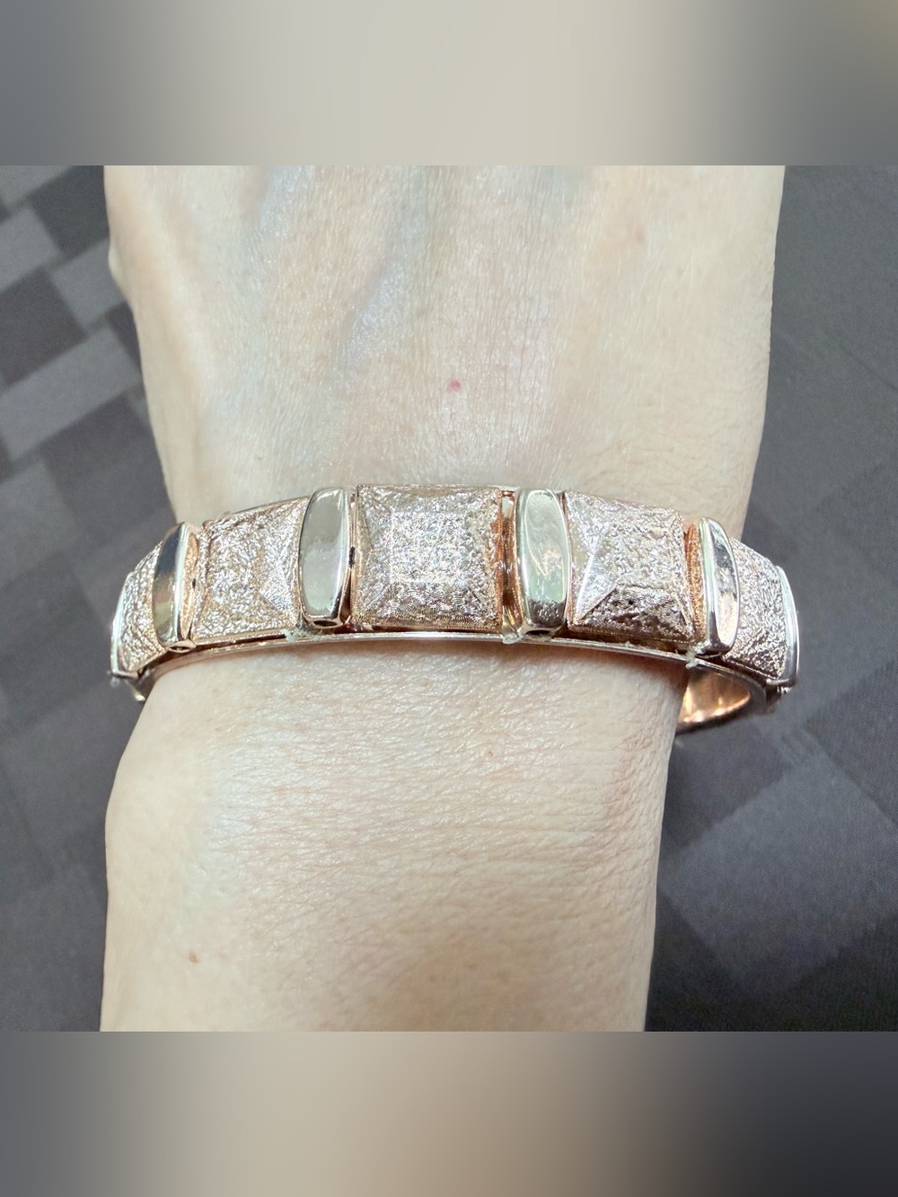 Rose Gold Tone Chunky Pyramid Stud Textured Bangle Bracelet (7.75")